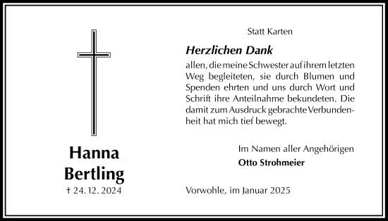 Traueranzeige von Hanna Hanna von Täglicher Anzeiger Holzminden