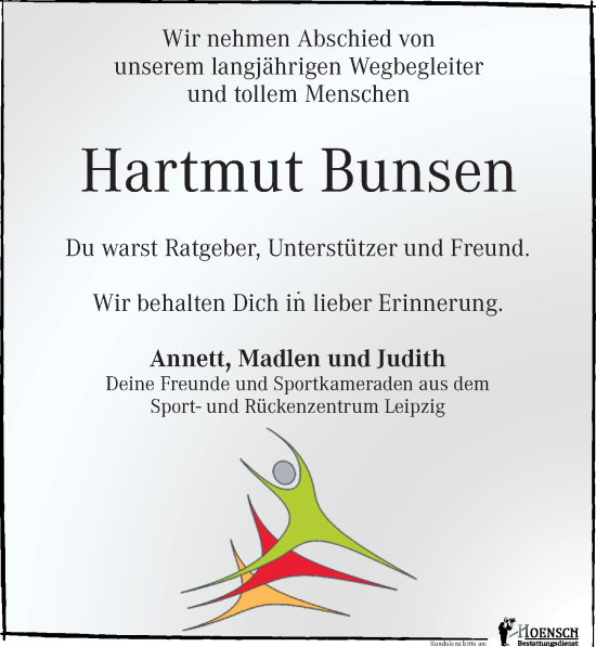 Traueranzeige von Hartmut Bunsen von Leipziger Volkszeitung