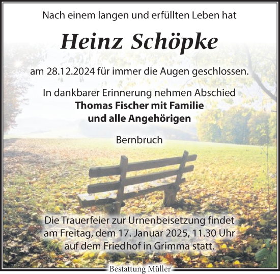 Traueranzeige von Heinz Schöpke von Leipziger Volkszeitung