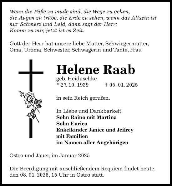 Traueranzeige von Helene Raab von Sächsische Zeitung