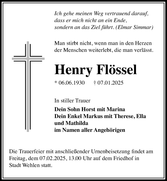 Traueranzeige von Henry Flössel von Sächsische Zeitung
