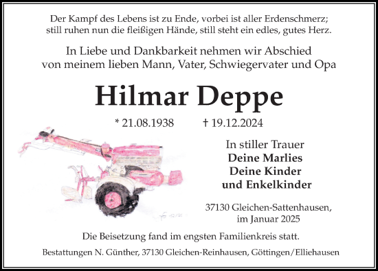 Traueranzeige von Hilmar Deppe von Göttinger Tageblatt