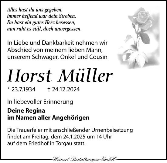 Traueranzeige von Horst Müller von Torgauer Zeitung