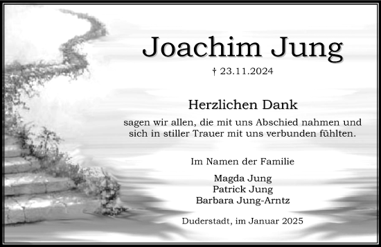 Traueranzeige von Joachim Jung von Eichsfelder Tageblatt