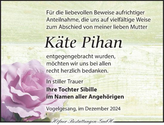 Traueranzeige von Käte Pihan von Torgauer Zeitung