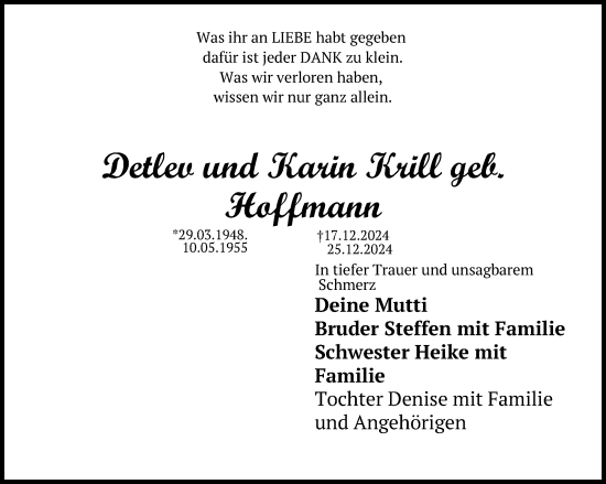 Traueranzeige von Karin Krill von Leipziger Volkszeitung