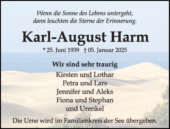 Traueranzeige von Karl-August Harm von Kieler Nachrichten