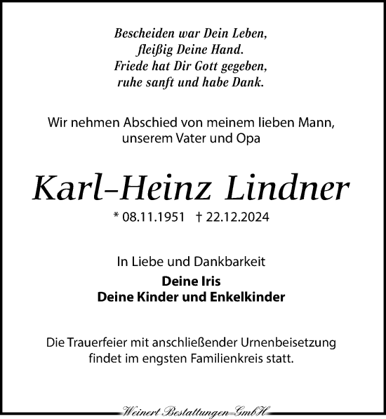 Traueranzeige von Karl-Heinz Lindner von Torgauer Zeitung