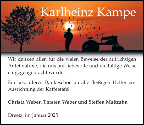 Traueranzeige von Karlheinz Kampe von Wochenspiegel