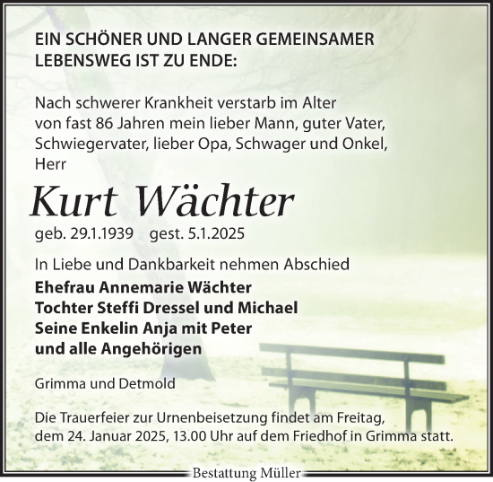 Traueranzeige von Kurt Wächter von Leipziger Volkszeitung