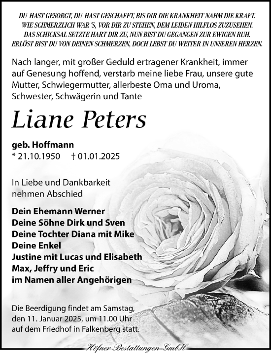 Traueranzeige von Liane Peters von Torgauer Zeitung