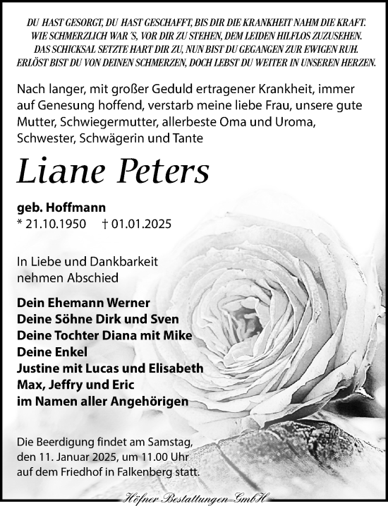 Traueranzeige von Liane Peters von Torgauer Zeitung
