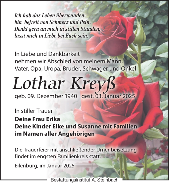 Traueranzeige von Lothar Kreyß von Leipziger Volkszeitung