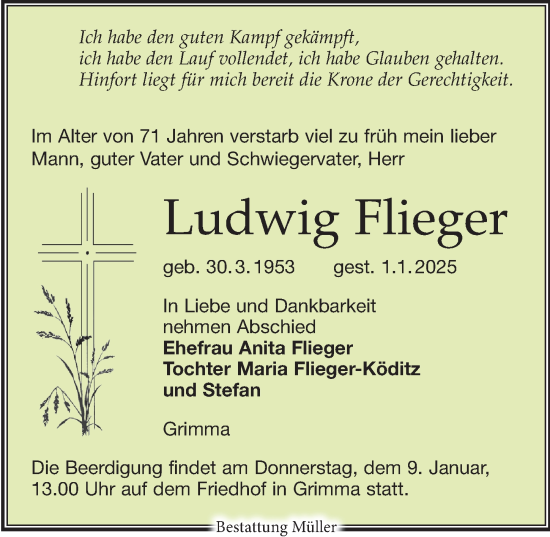 Traueranzeige von Ludwig Flieger von Leipziger Volkszeitung