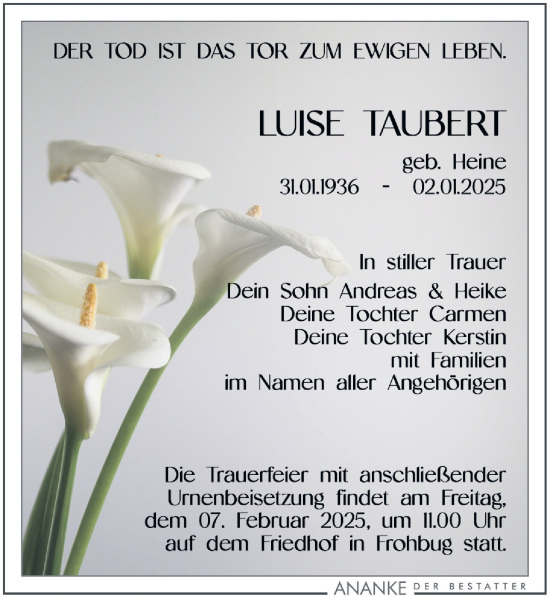 Traueranzeige von Luise Taubert von Leipziger Volkszeitung