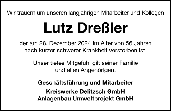 Traueranzeige von Lutz Dreßler von Leipziger Volkszeitung