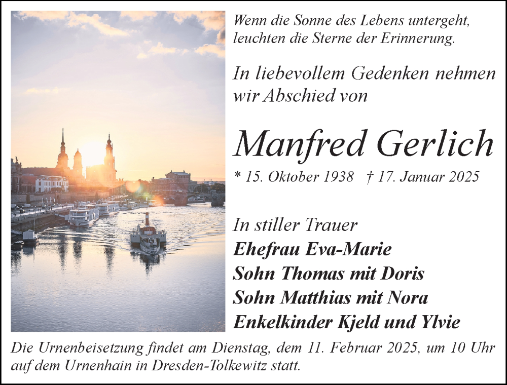  Traueranzeige für Manfred Gerlich vom 25.01.2025 aus Sächsische Zeitung