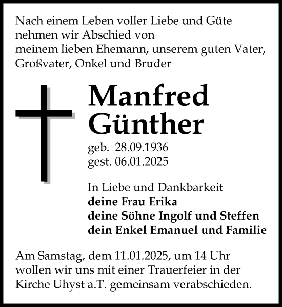 Traueranzeige von Manfred Günther von Sächsische Zeitung