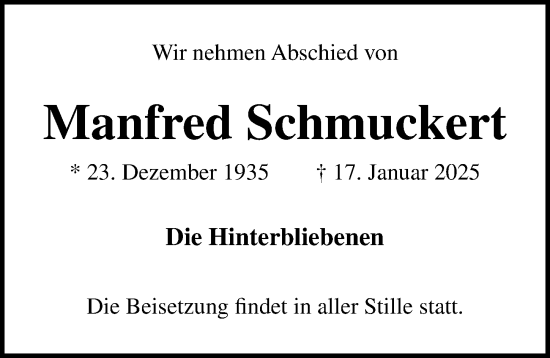 Traueranzeige von Manfred Schmuckert von Lübecker Nachrichten
