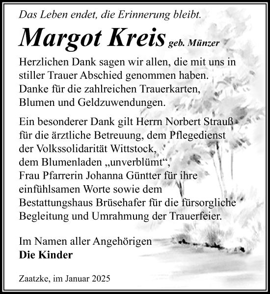 Traueranzeige von Margot Kreis von Wochenspiegel