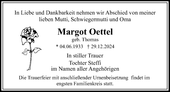 Traueranzeige von Margot Oettel von Sächsische Zeitung