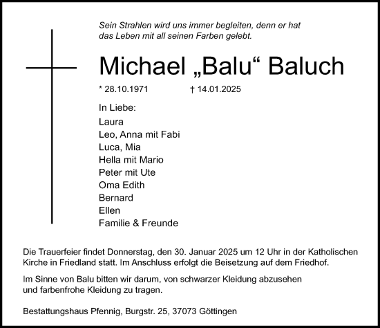 Traueranzeige von Michael Baluch von Göttinger Tageblatt