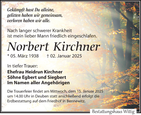 Traueranzeige von Norbert Kirchner von Leipziger Volkszeitung