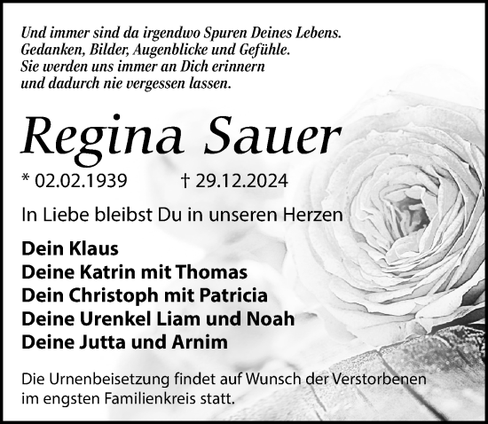 Traueranzeige von Regina Sauer von Märkischen Allgemeine Zeitung