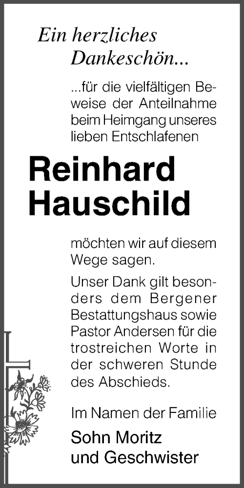 Traueranzeige von Reinhard Hauschild von Ostsee-Zeitung GmbH