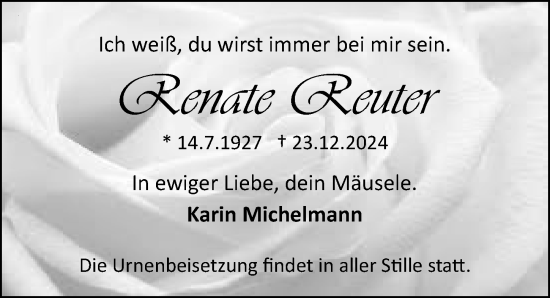 Traueranzeige von Renate Reuter von Peiner Allgemeine Zeitung