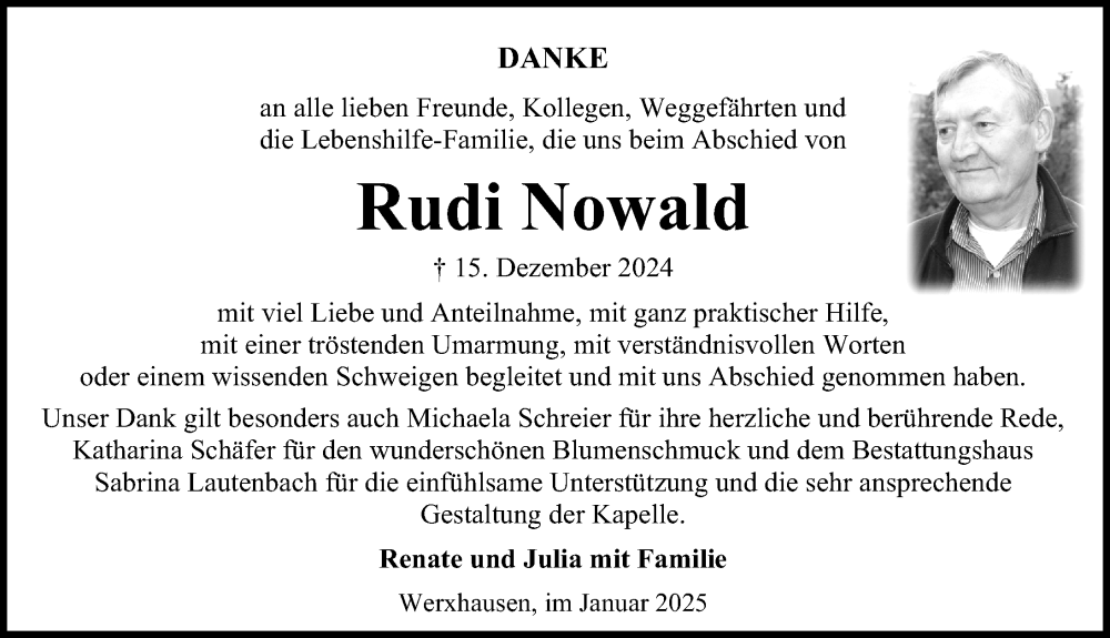  Traueranzeige für Rudi Nowald vom 25.01.2025 aus Eichsfelder Tageblatt
