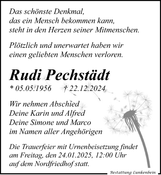 Traueranzeige von Rudi Pechstädt von Leipziger Volkszeitung