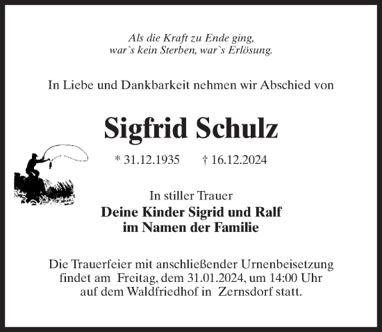 Traueranzeige von Sigfrid Schulz von Märkischen Allgemeine Zeitung