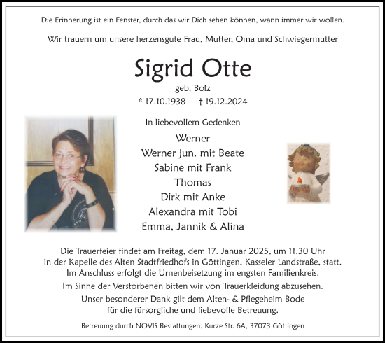 Traueranzeige von Sigrid Otte von Göttinger Tageblatt