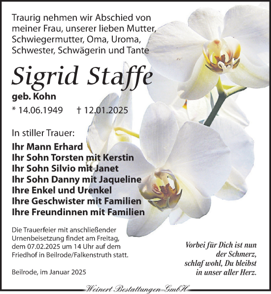 Traueranzeige von Sigrid Staffe von Torgauer Zeitung