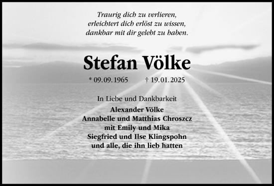 Traueranzeige von Stefan Völke von Aller Zeitung