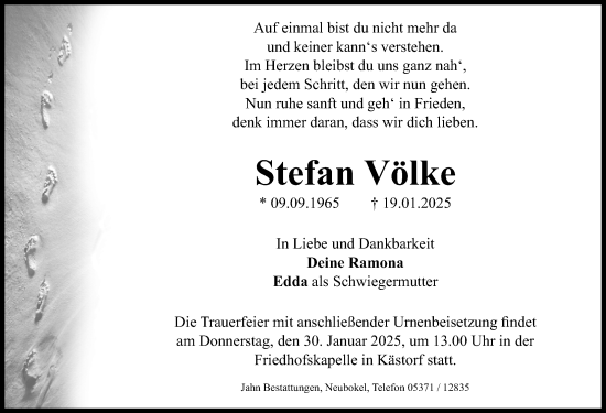 Traueranzeige von Stefan Völke von Aller Zeitung