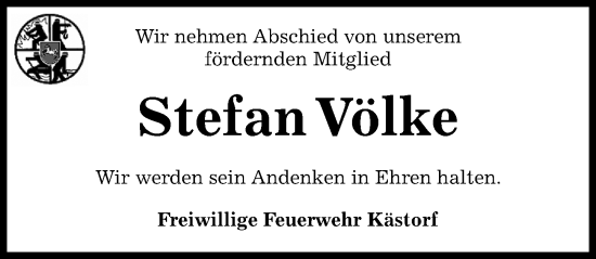 Traueranzeige von Stefan Völke von Aller Zeitung