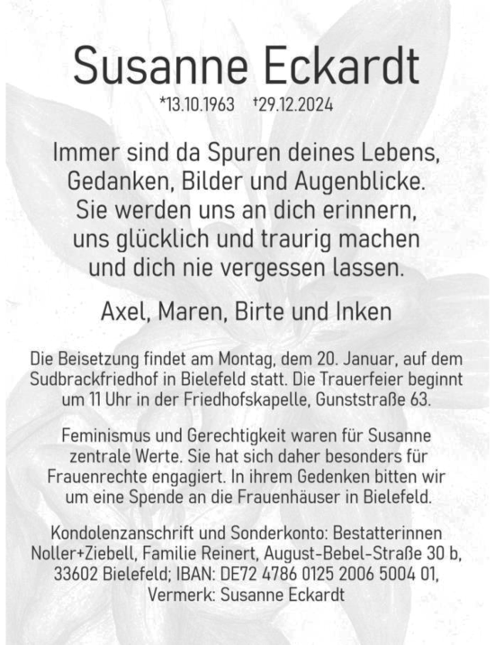 Traueranzeige von Susanne Eckardt von Peiner Allgemeine Zeitung