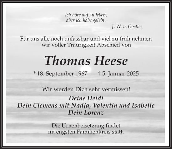 Traueranzeige von Thomas Heese von Märkischen Allgemeine Zeitung