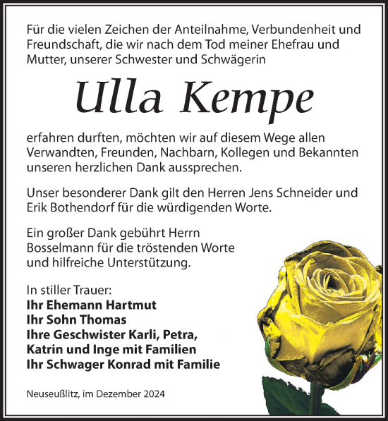 Traueranzeige von Ulla Kempe von Torgauer Zeitung
