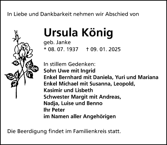 Traueranzeige von Ursula König von Sächsische Zeitung