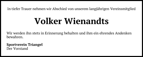 Traueranzeige von Volker Wienandts von Aller Zeitung