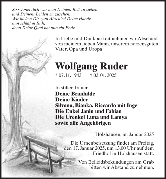 Traueranzeige von Wolfgang Ruder von Wochenspiegel