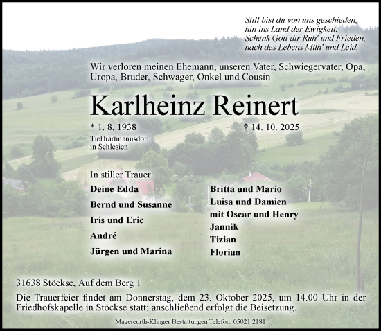 Traueranzeige von Karlheinz Reinert von Die Harke