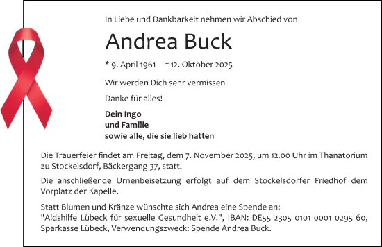 Traueranzeige von Andrea Buck von Lübecker Nachrichten