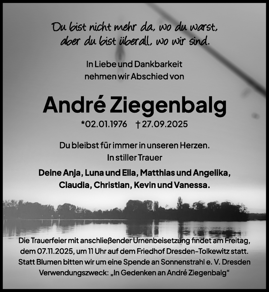  Traueranzeige für André Ziegenbalg vom 24.10.2025 aus Sächsische Zeitung