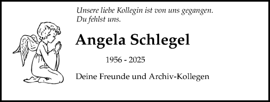 Traueranzeige von Angela Schlegel von Lübecker Nachrichten
