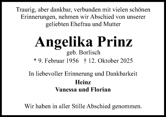 Traueranzeige von Angelika Prinz von Kieler Nachrichten