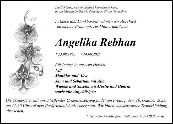 Traueranzeige von Angelika Rebhan von Göttinger Tageblatt